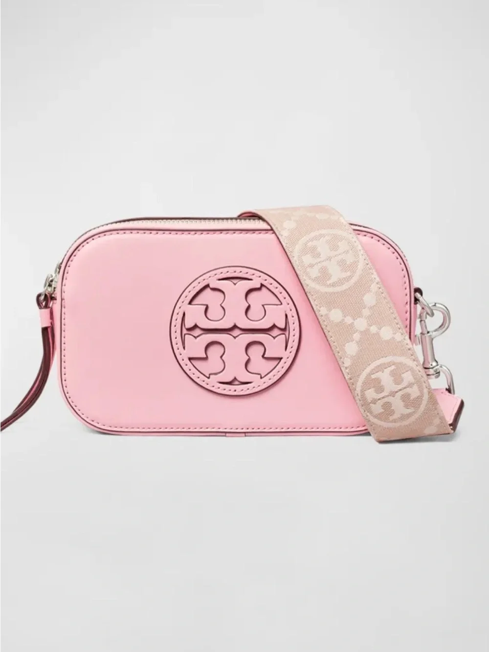 Tory Burch Miller Mini Camera Crossbody Bag SMOOTH Leather Candy Pink Plie NWOT